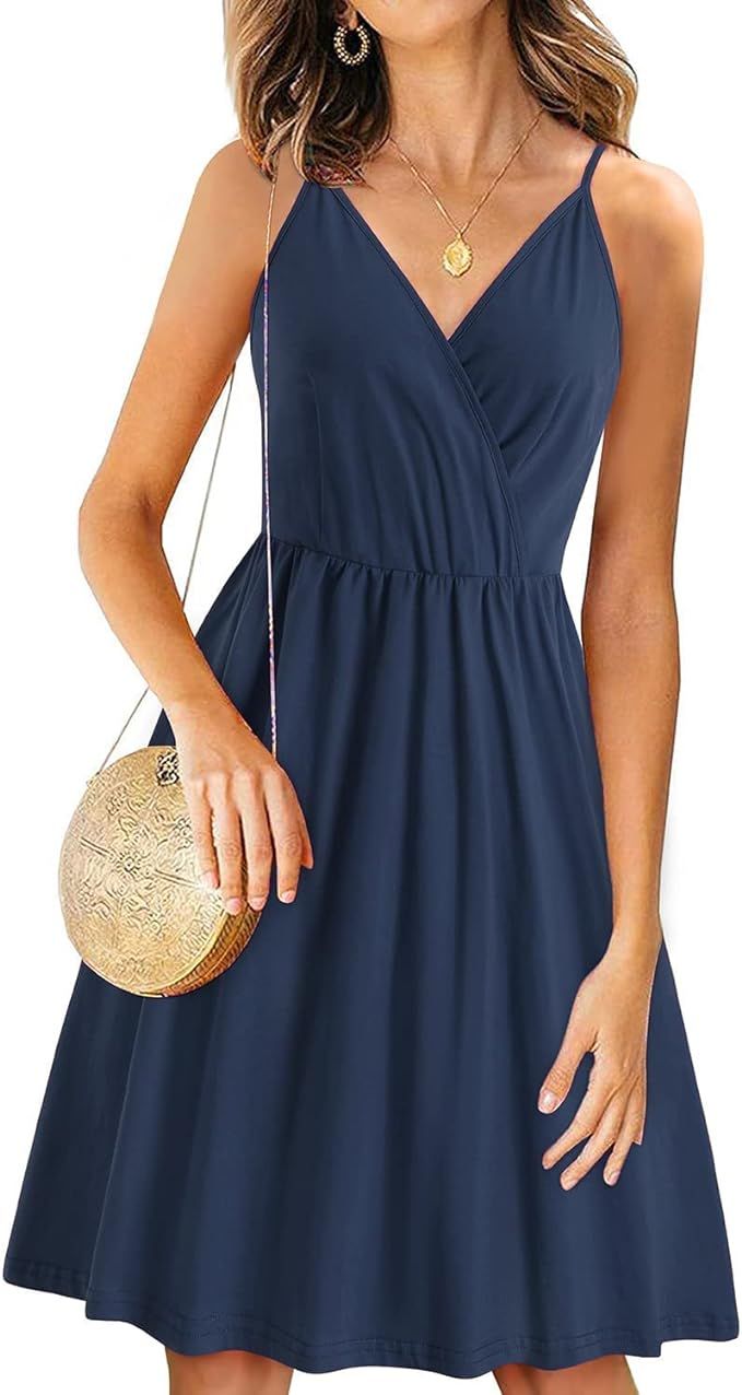 LAISHEN Women's Sundress V Neck Floral Spaghetti Strap Summer Casual Backless Swing Wrap Dress wi... | Amazon (CA)