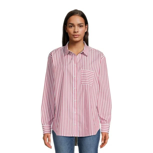 Time and Tru Women's Oversized Shirt with Long Sleeves, Sizes XS-3XL - Walmart.com | Walmart (US)