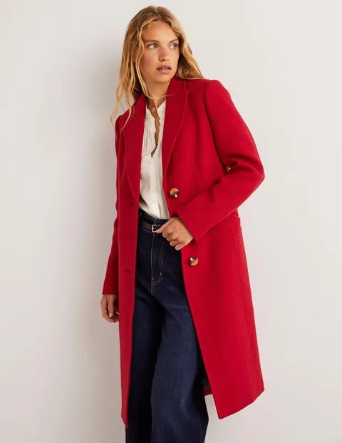 Wool Blend Fitted Crombie Coat - Strawberry Tart Red | Boden (US)