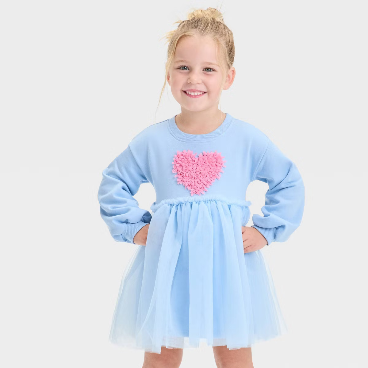 Toddler Girls' Heart Long Sleeve Tulle Valentine's Day Dress - Cat & Jack™ Blue | Target