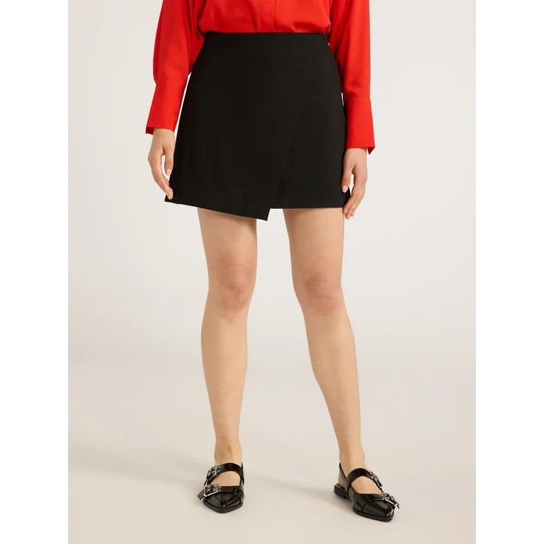 Scoop Women's Faux Wrap Ponte Mini Skirt, Sizes XS-XXL | Walmart (US)