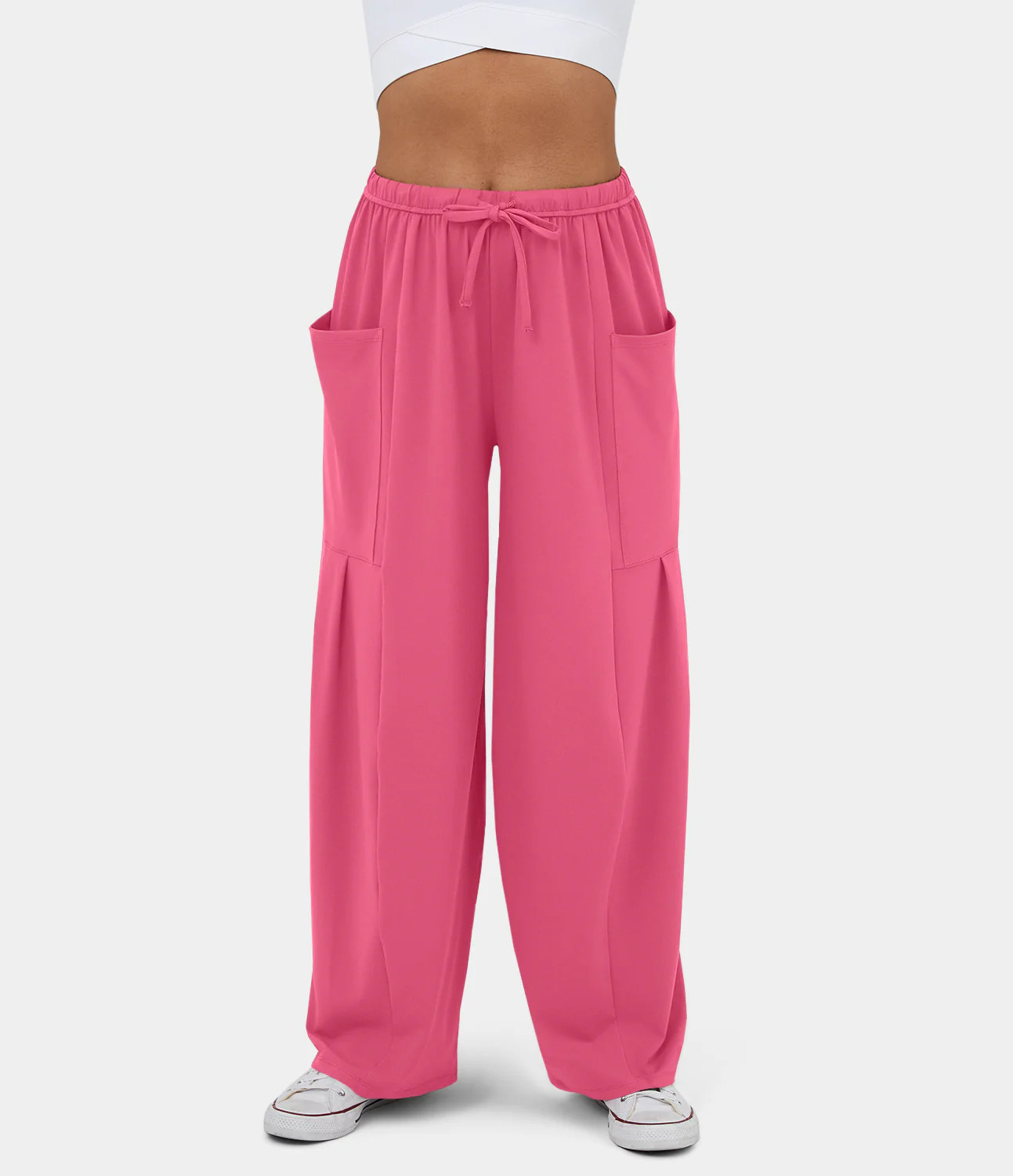 Halara Mid Rise Elastic Waistband Drawstring Side Pocket Palazzo Flowy Wide Leg Casual Pants - Camel | HALARA