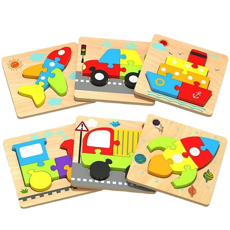 Wooden Puzzles Toddler Toys Traffic Shape Jigsaw Puzzles Gift for 1 2 3 Year Old Boys Girls Monte... | Walmart (US)