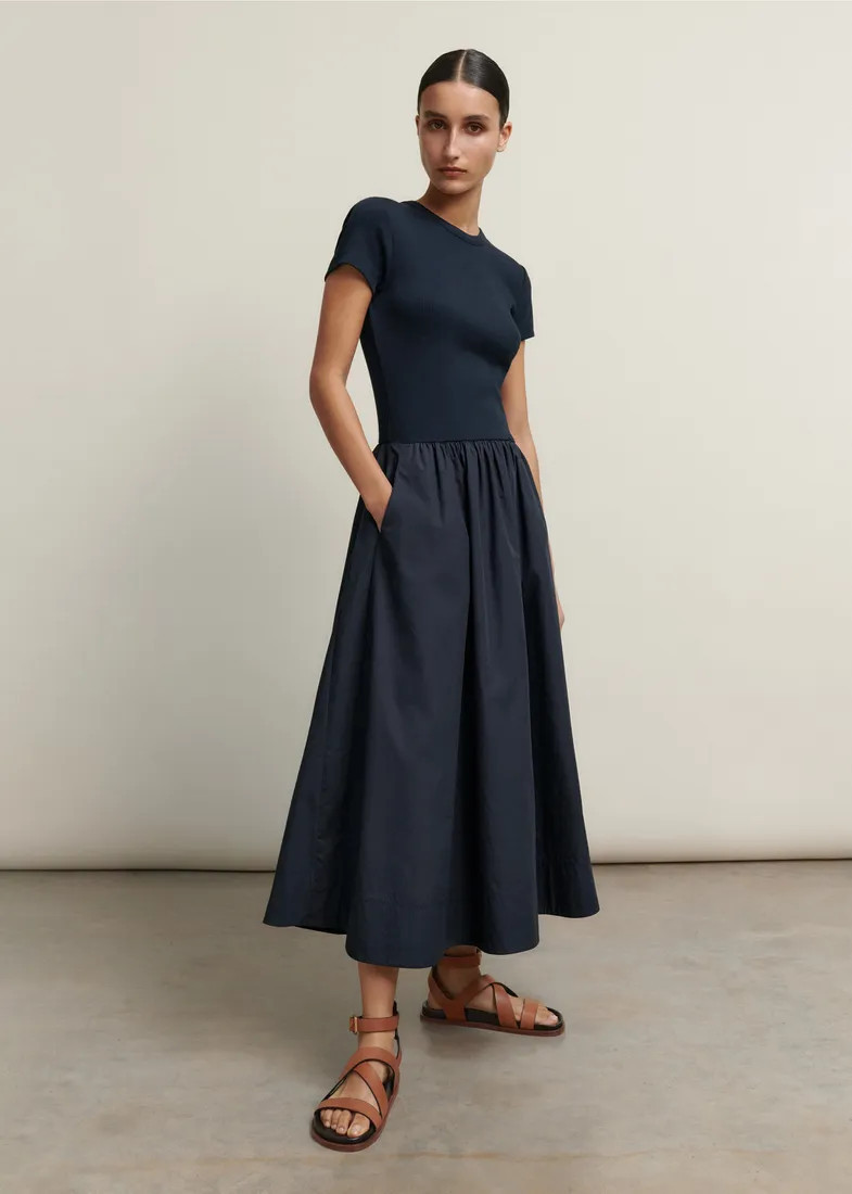 Mixed Media Fit And Flare Maxi Dress | ME+EM US