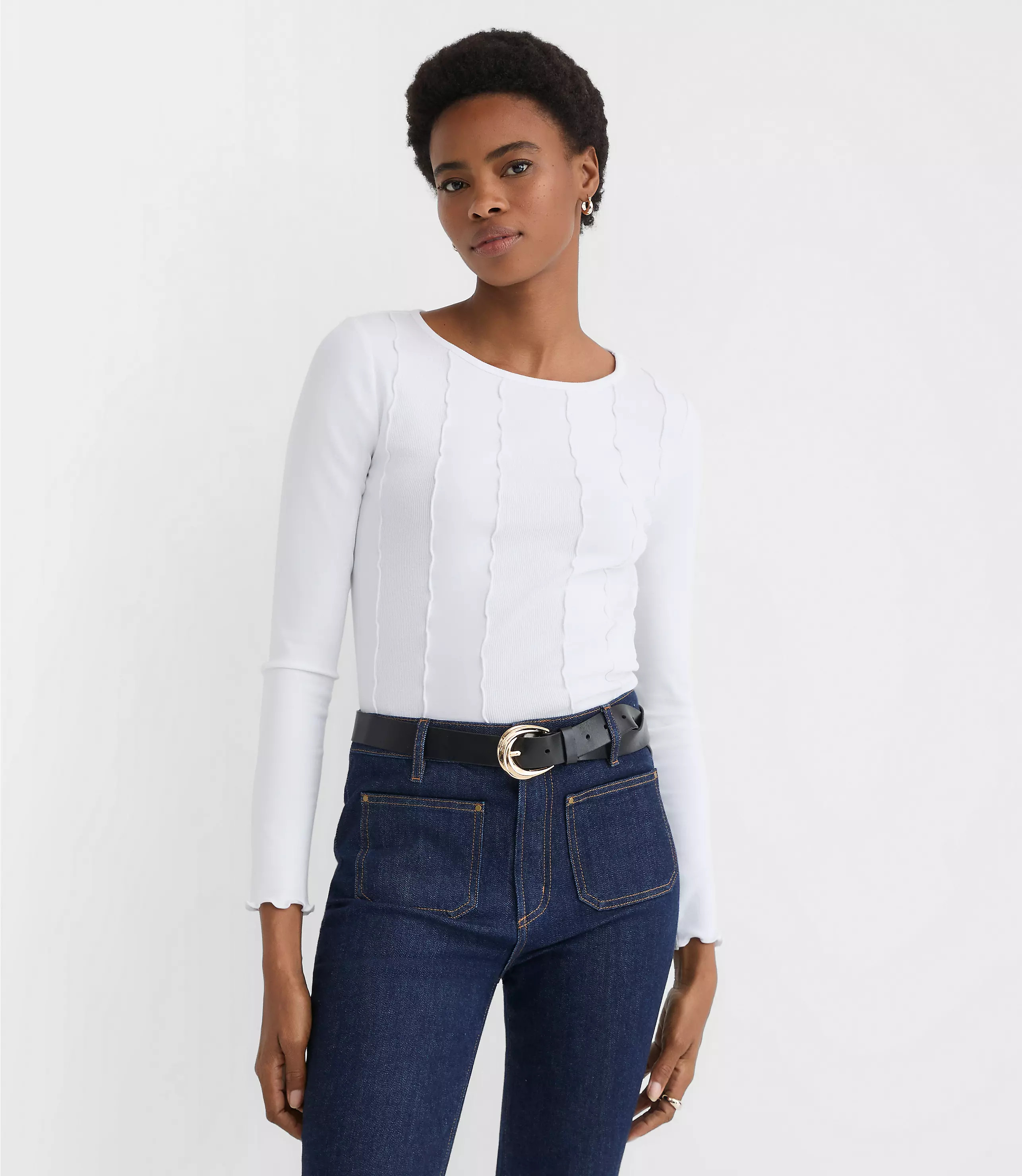 Ruffle Trimmed Ribbed Tee | LOFT