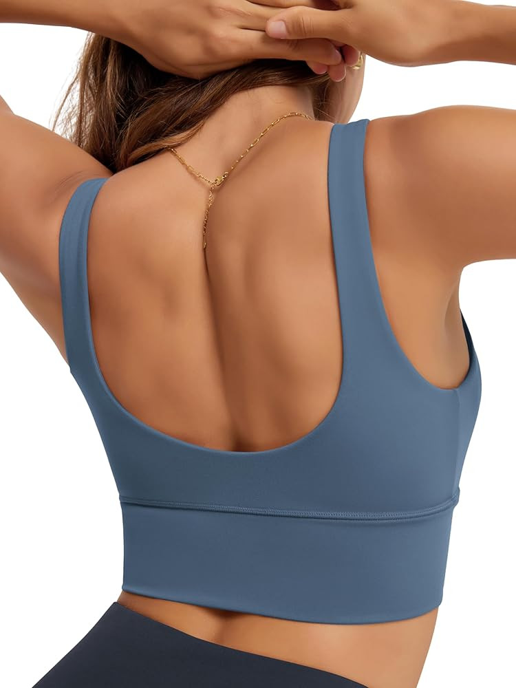 ODODOS Women's Longline U-Back Sports Bra V-Neck Padded Yoga Workout Wirefree Tank Top | Amazon (US)