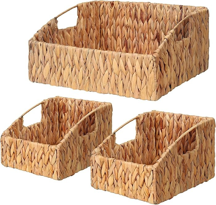 Ollieroo Rattan Storage Baskets, Handwoven Wicker Storage Bins with Built-in Handles, Storage Con... | Amazon (US)