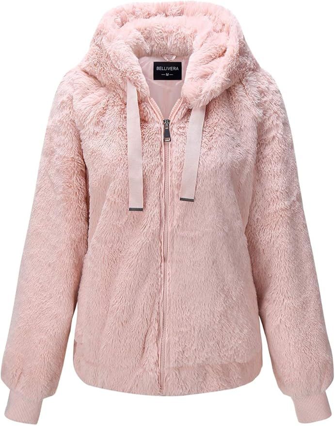 Bellivera Women’s Faux Fur Coat with 2 Side-Seam Pockets, The Fuzzy Jacket with Hood, for Sprin... | Amazon (US)