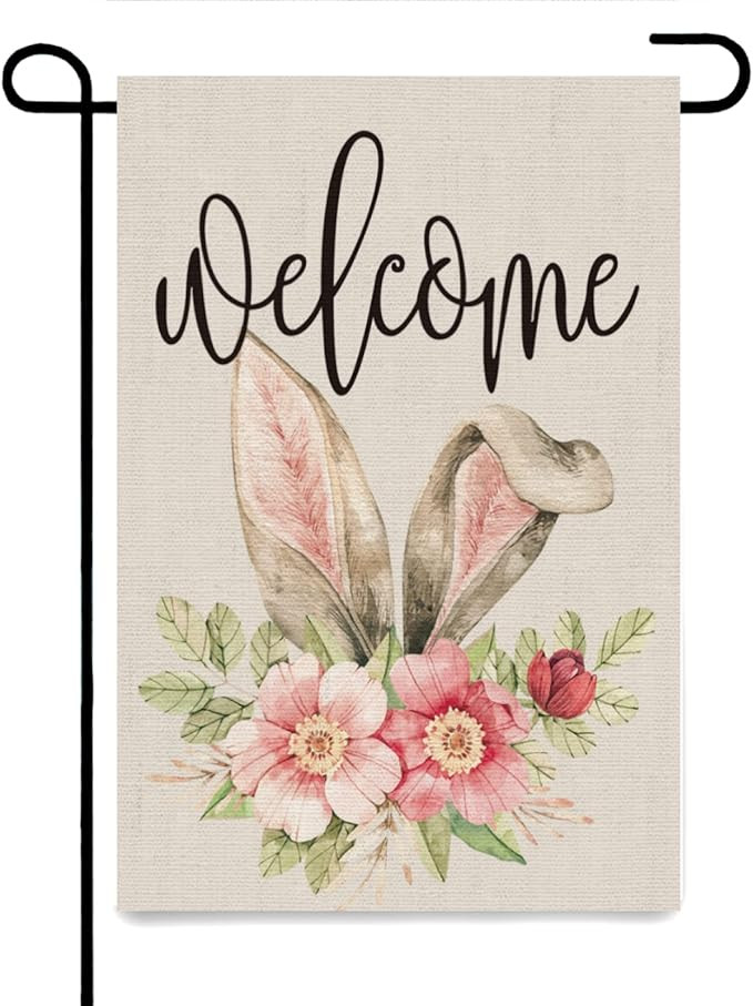 Easter Garden Flags Burlap 12x18 Inches Double Sided Welcome Bunny Ear Burlap Spring Garden Flag ... | Amazon (US)