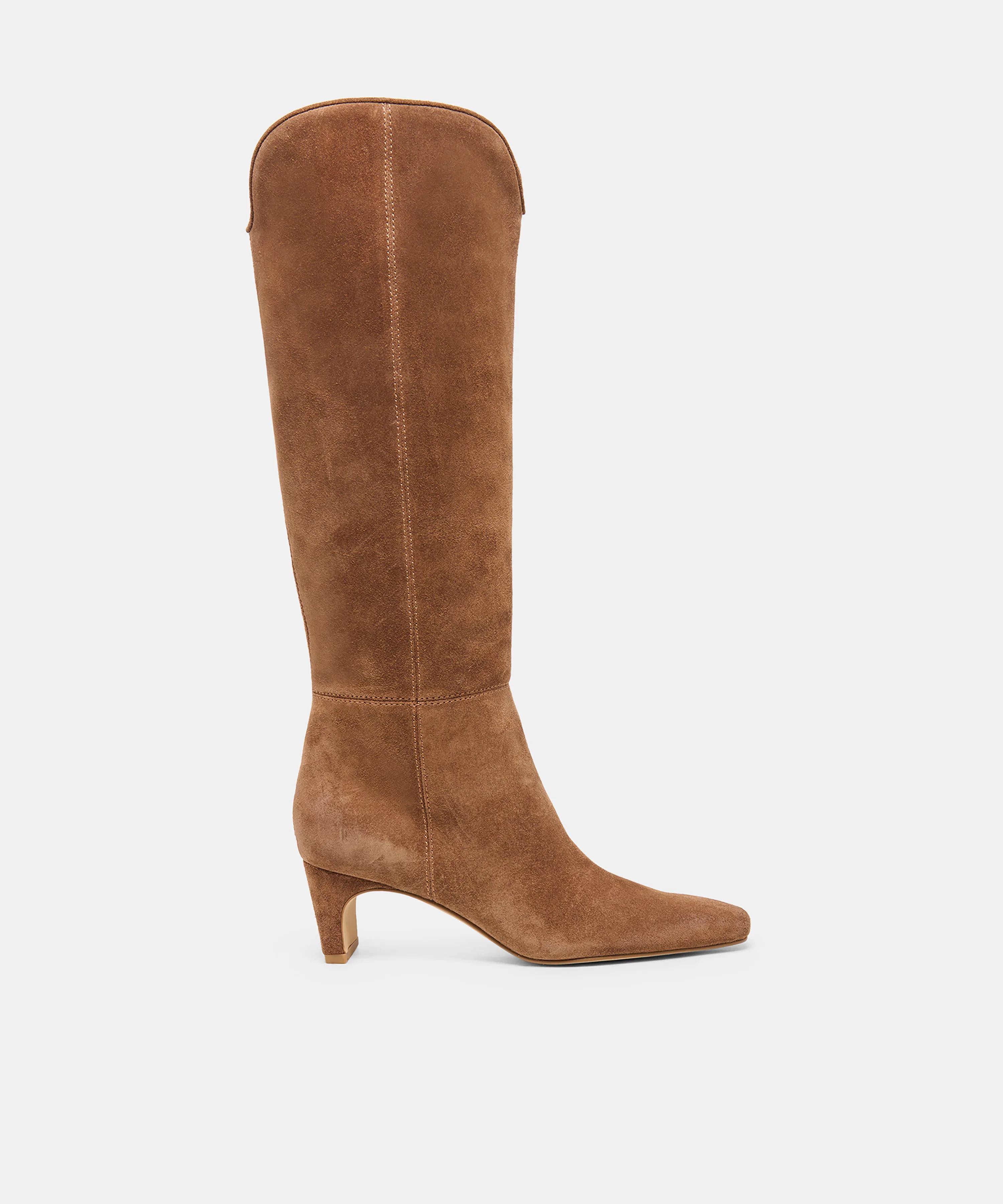 BRION Cocoa Suede Block-Heel Almond-Toe Knee-High Boots | Dolce Vita | DolceVita.com