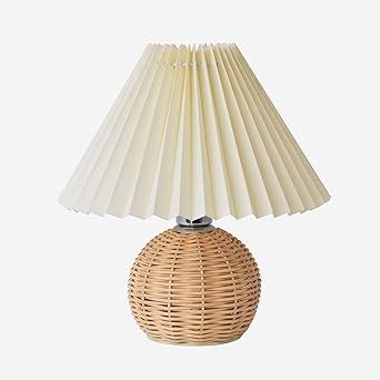 KUNJOULAM Pleated Table Lamp, Modern Bedside Nightstand Lamp with Beige Lampshade Rattan Metal Ba... | Amazon (US)