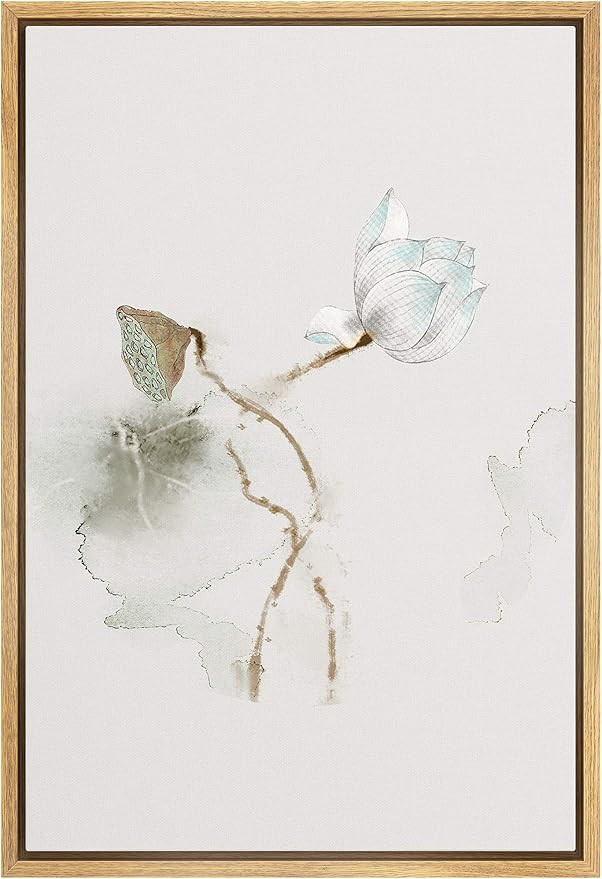 NWT Framed Canvas Print Wall Art Watercolor Effect White Magnolia & Seed Pod Floral Plants Illust... | Amazon (US)