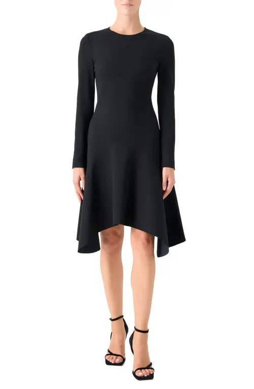 Akris punto Long Sleeve Asymmetric Midi Dress in Black at Nordstrom, Size 12 | Nordstrom