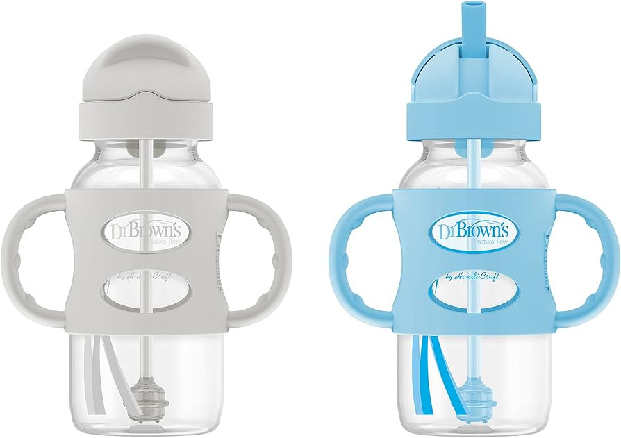 Dr. Brown's Milestones Wide-Neck Sippy Straw Bottle with 100% Silicone Handles and Weighted Straw... | Amazon (US)
