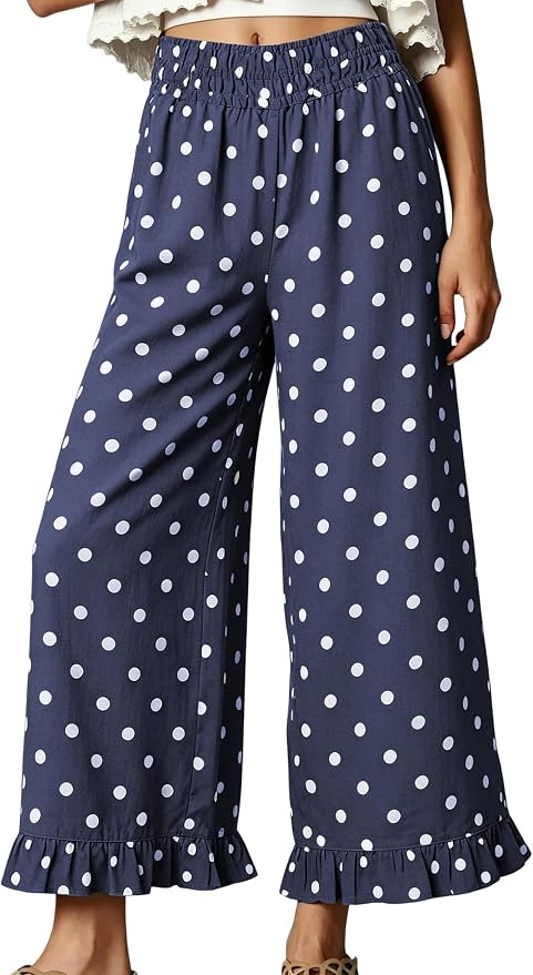 Women's Wide Leg Pants High Waist Ruffle Hem Casual Loose Cropped Trousers Solid Color Lightweigh... | Amazon (US)