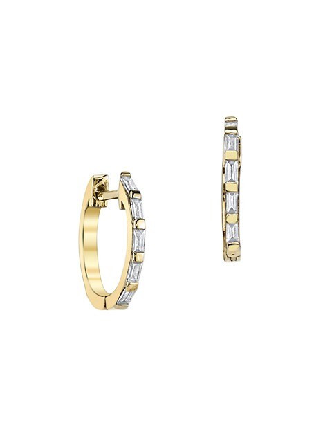 18K Yellow Gold & Baguette Diamond Huggie Hoop Earrings | Saks Fifth Avenue
