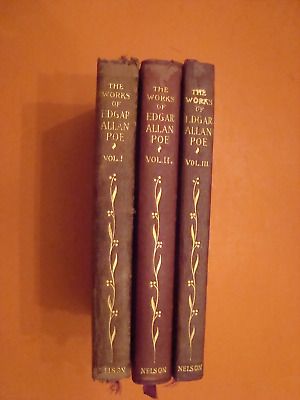 WORKS of EDGAR ALLAN POE  Nelson 1905 3 Vol set  LEATHER | eBay US