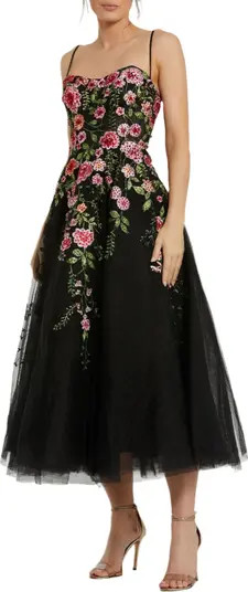 Mac Duggal Slim Strap Sheer Bustier Embroidered Dress | Nordstrom | Nordstrom