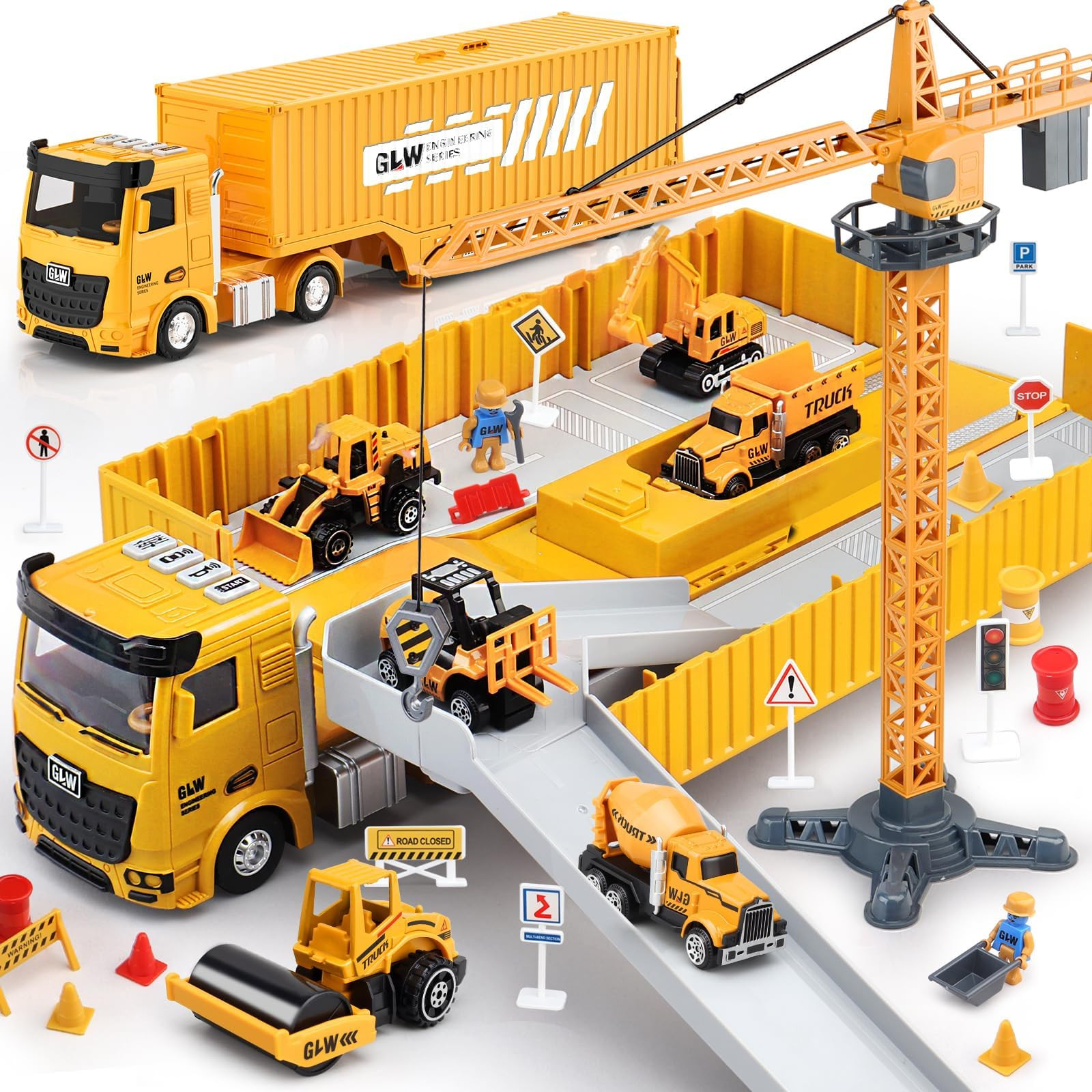 Kids Construction Toys, Construction Truck Toys Set w/Crane, Excavator, Forklift,Bulldozer,Dump T... | Amazon (US)