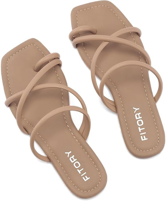 FITORY Women's Slide Sandals Flat Toe Ring Thongs with Cross Strap for Summer Size | Amazon (US)