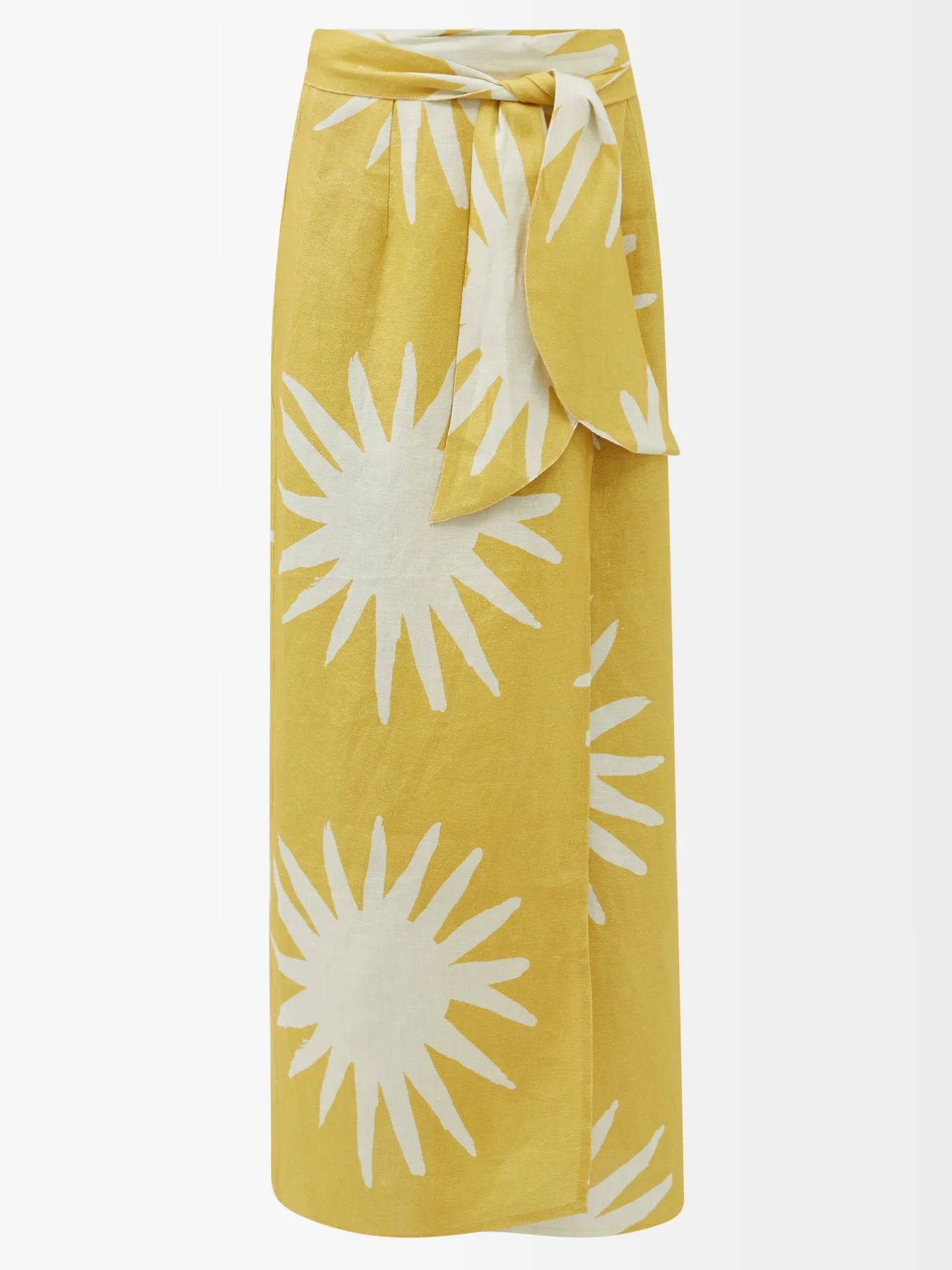Julieta starburst-print wrap linen midi skirt | Matches (UK)