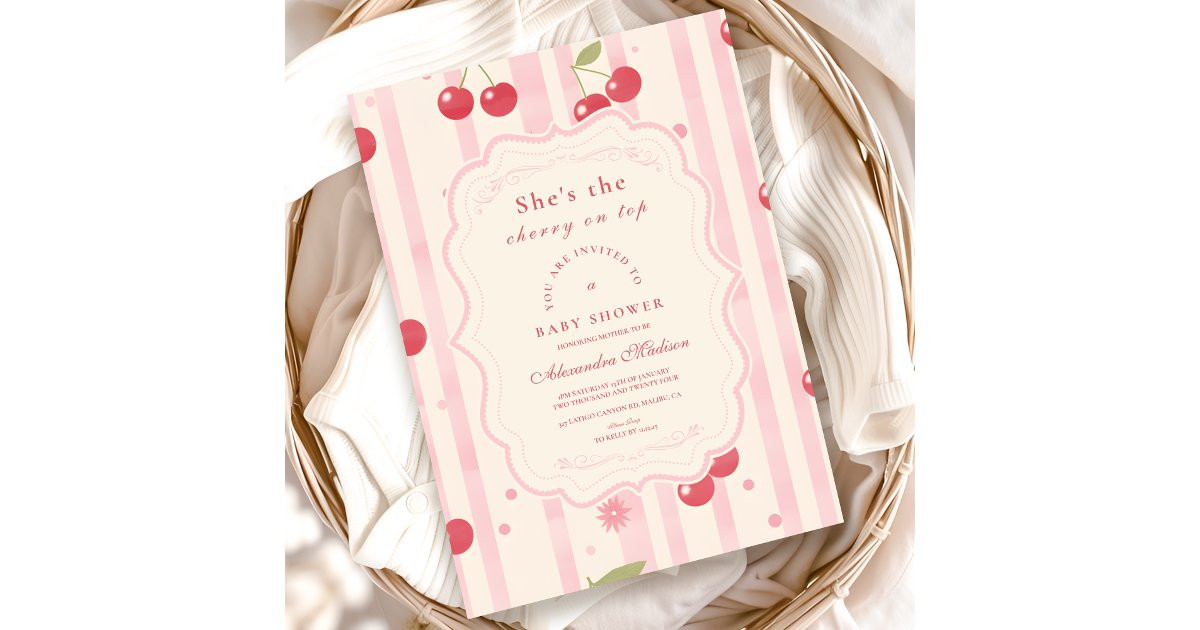 Unique Coquette Cherry on Top Baby Shower Invitation | Zazzle | Zazzle