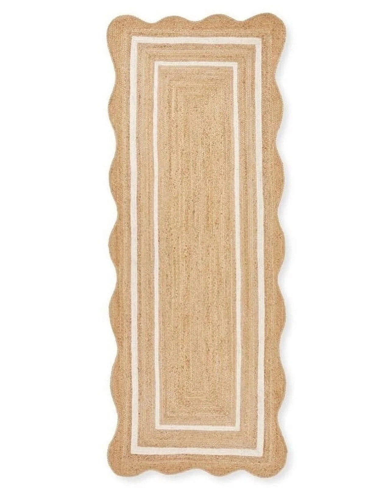 KLAVATE Natural Jute Wave Edge Hand Braided Scalloped Farmhouse Jute Runner Rug - Walmart.com | Walmart (US)