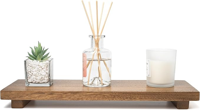 Narrow 17" Acacia Wood Riser Pedestal Stand – Farmhouse Wood Display Riser for Kitchen and Bath... | Amazon (US)