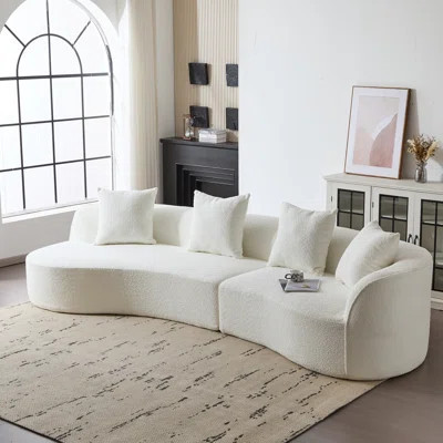 Beige Fabric Curved Sectional Sofa, 5-Seater, 126.25"L x 46.0"W x 25.0"H | Wayfair North America