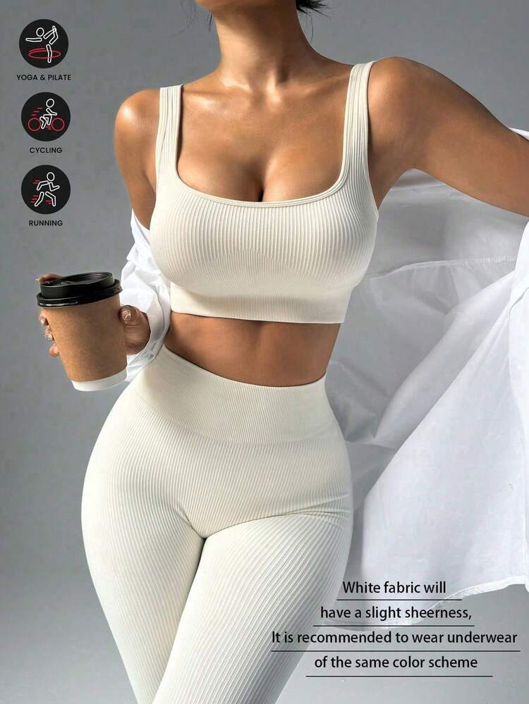 2pcs/Set Seamless Camisole And Leggings, Breathable & Comfortable, Soft Skin-Friendly, Suitable For Daily Wear, Outdoor, Sports, Fitness, Women Activewear Set, Women Sportswear Set, Leggings 2 Pieces Set | SHEIN