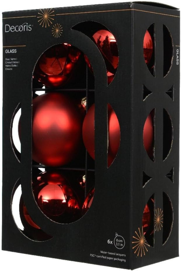 Decoris Christmas Red Glass Christmas Ornaments – Set of 6 Matte and Shiny 3.15" Baubles – Cl... | Amazon (US)