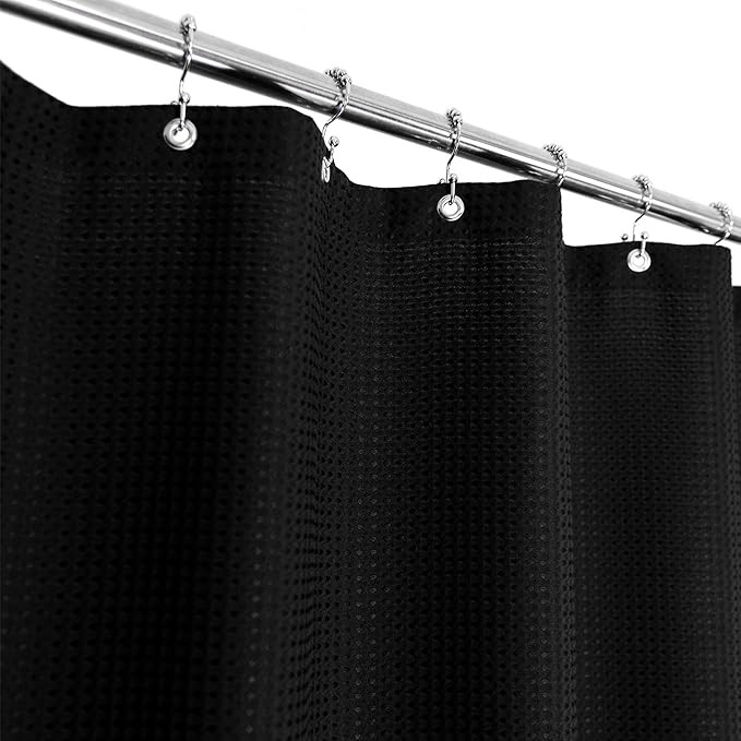 Waffle Weave Shower Curtain Hotel Luxury Spa, Black Heavyweight Fabric Shower Curtains for Bathro... | Amazon (US)