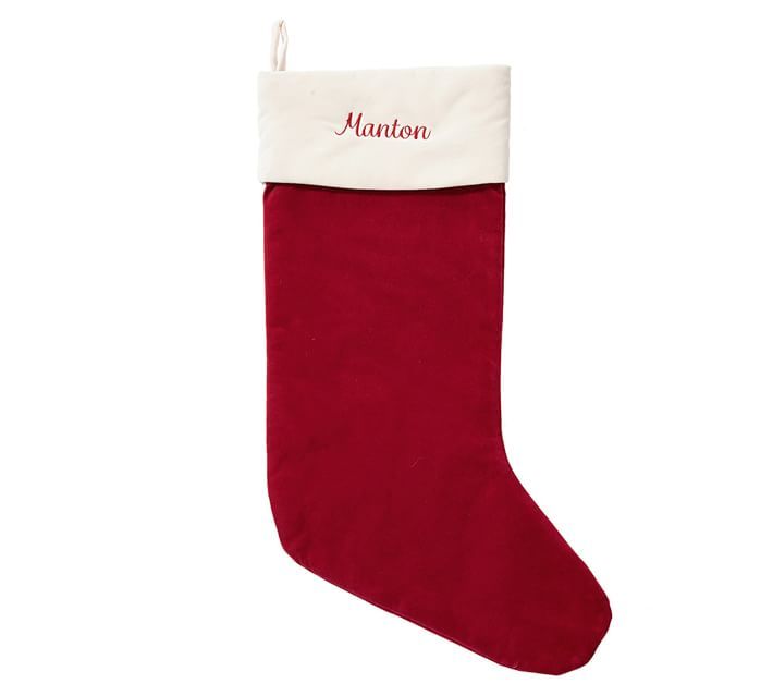 Classic Velvet Personalized Stockings - Red with Ivory Cuff | Pottery Barn (US)