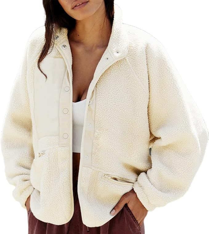 PRETTYGARDEN Women 2023 Fall Fleece Jacket Long Sleeve Casual Winter Lapel Button Fuzzy Sherpa Co... | Amazon (US)