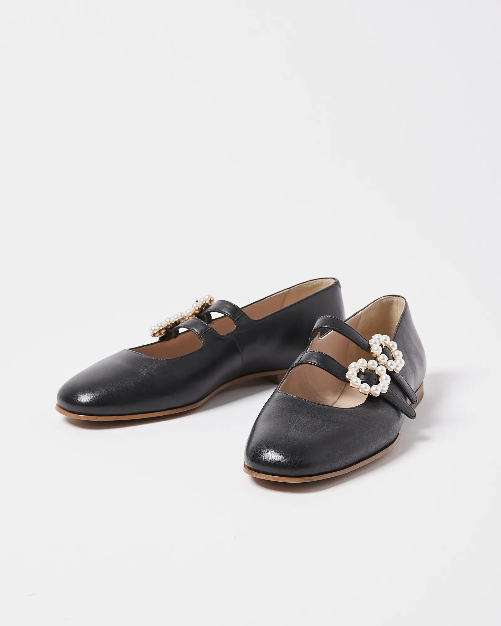 Mary Jane Pearl Buckle Black Leather Shoes | Oliver Bonas | Oliver Bonas (Global)