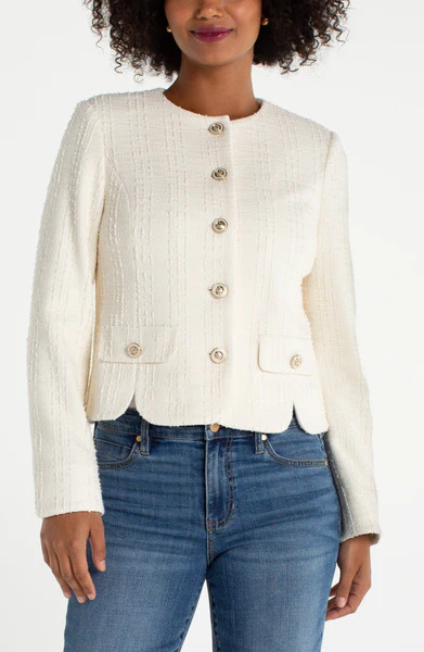 COLLARLESS JACKET WITH SCALLOP DETAIL | Liverpool Jeans