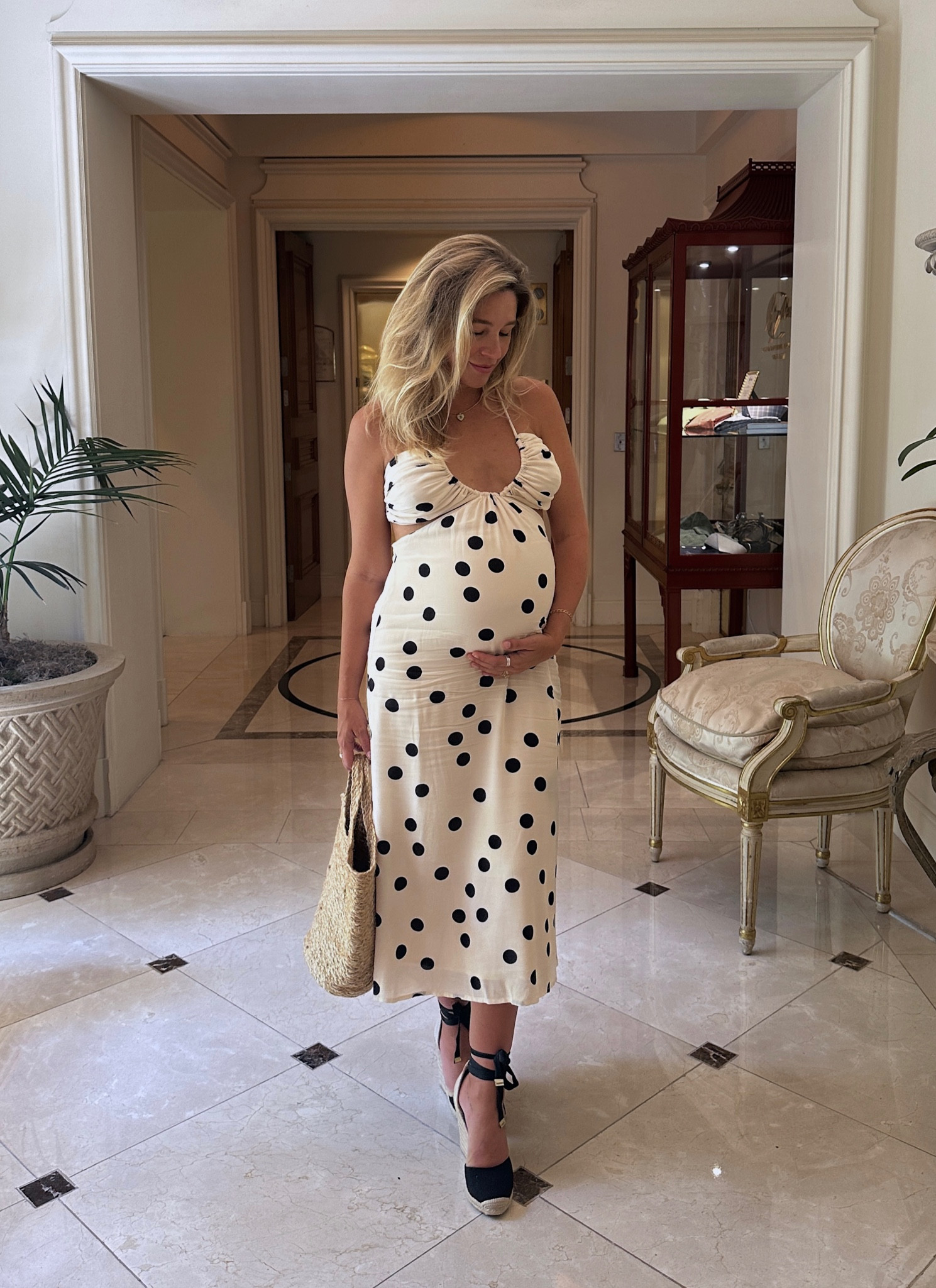 Polka dot dress that I got pre pregnancy, that’s perfect during pregnancy! I’m currently 8 months pregnant and wearing size small in the dress 

#LTKbump #LTKshoecrush #LTKsalealert