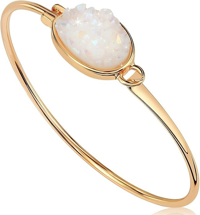 Humble Chic Simulated Druzy Cuff - Boho Glitter Stackable Simple Thin Wire Gold-Tone Bangle Brace... | Amazon (US)