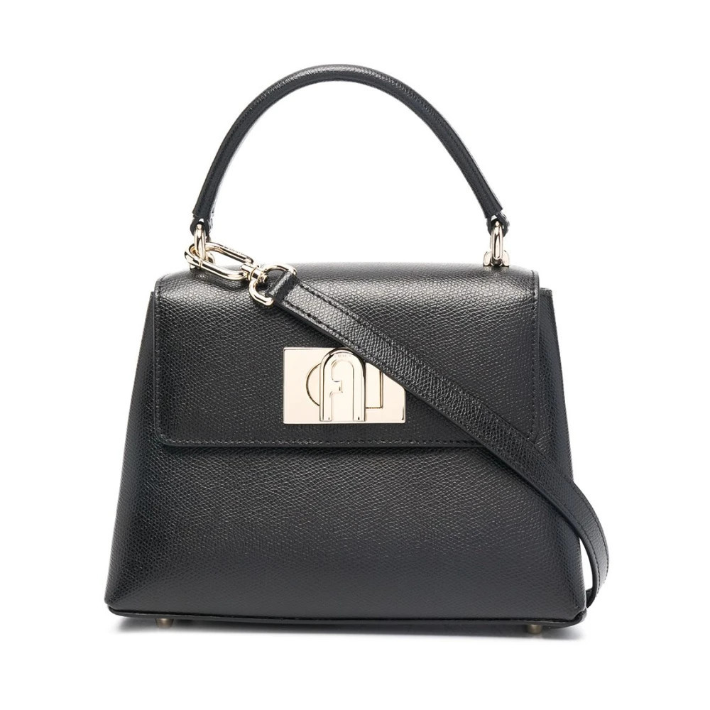 Furla, Handbags, female, Black, ONE SIZE, Black Leather Shoulder Bag Twist-Lock | Miinto UK Ltd