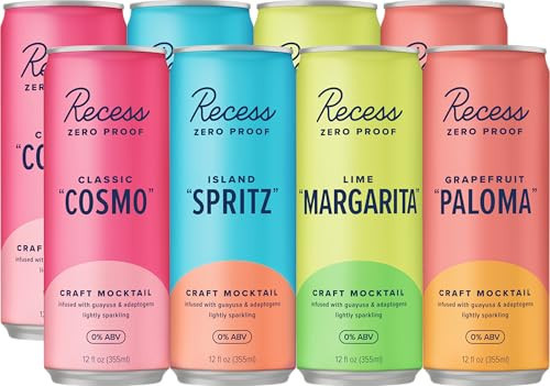 Recess Zero Proof Craft Mocktails, Alcohol Free Drinks, with Adaptogens, Non-Alcoholic Beverage Replacement, Mixer, Celebration, Party, (Happy Hour Sampler, 12oz, Pack of 12) | Amazon (US)