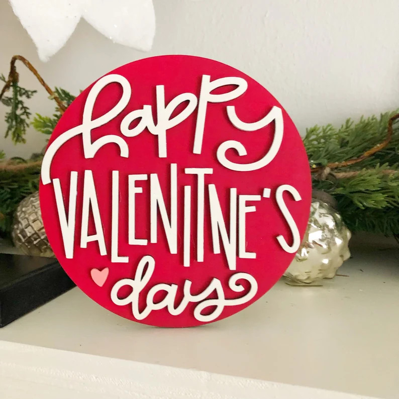 Happy Valentine’s Day round sign, tiered tray decor, Valentine’s Day decor, hugs and kisses s... | Etsy (US)