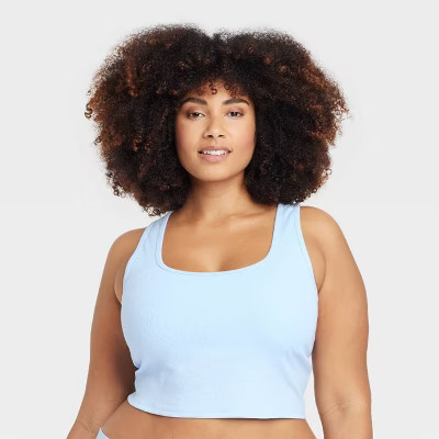 Women's Ribbed Cropped Tank Top - Auden™ Light Blue 1X: Plus Size, Solid, Pullover, Full Lining | Target