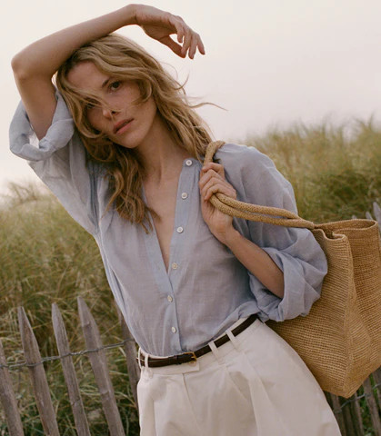 D�?EN Jonie Top -- Harbor Blue - Size - Xxs Cotton Button Up Feminine Victorian | DOEN