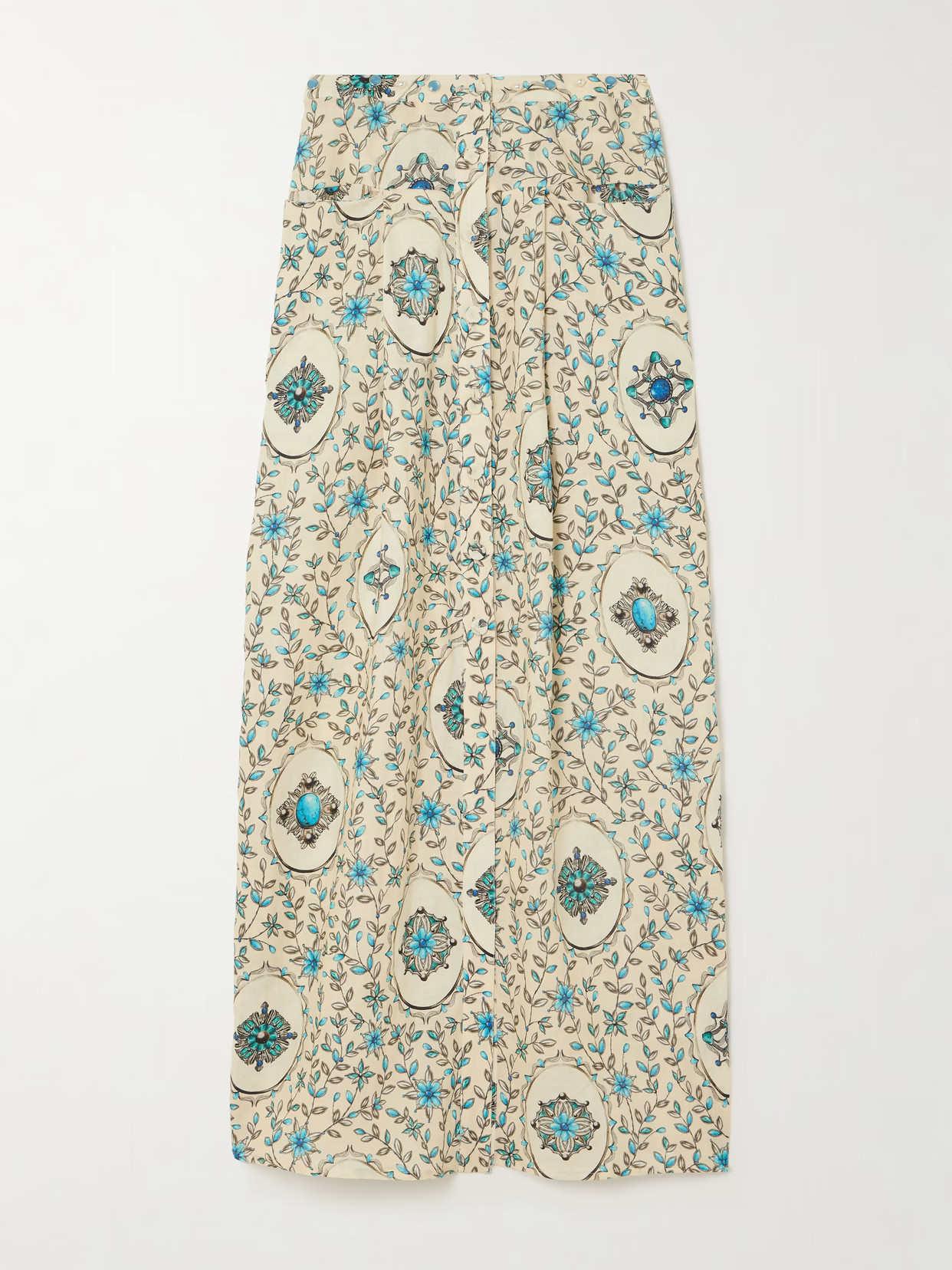 Agua by Agua Bendita - Embellished Printed Linen Maxi Skirt - Cream | NET-A-PORTER (US)