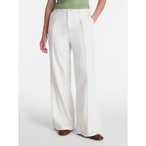 Time and Tru Women's High Rise Drapey Pleated Wide Leg Jeans, 30" Inseam, Sizes XS-XXXL | Walmart (US)