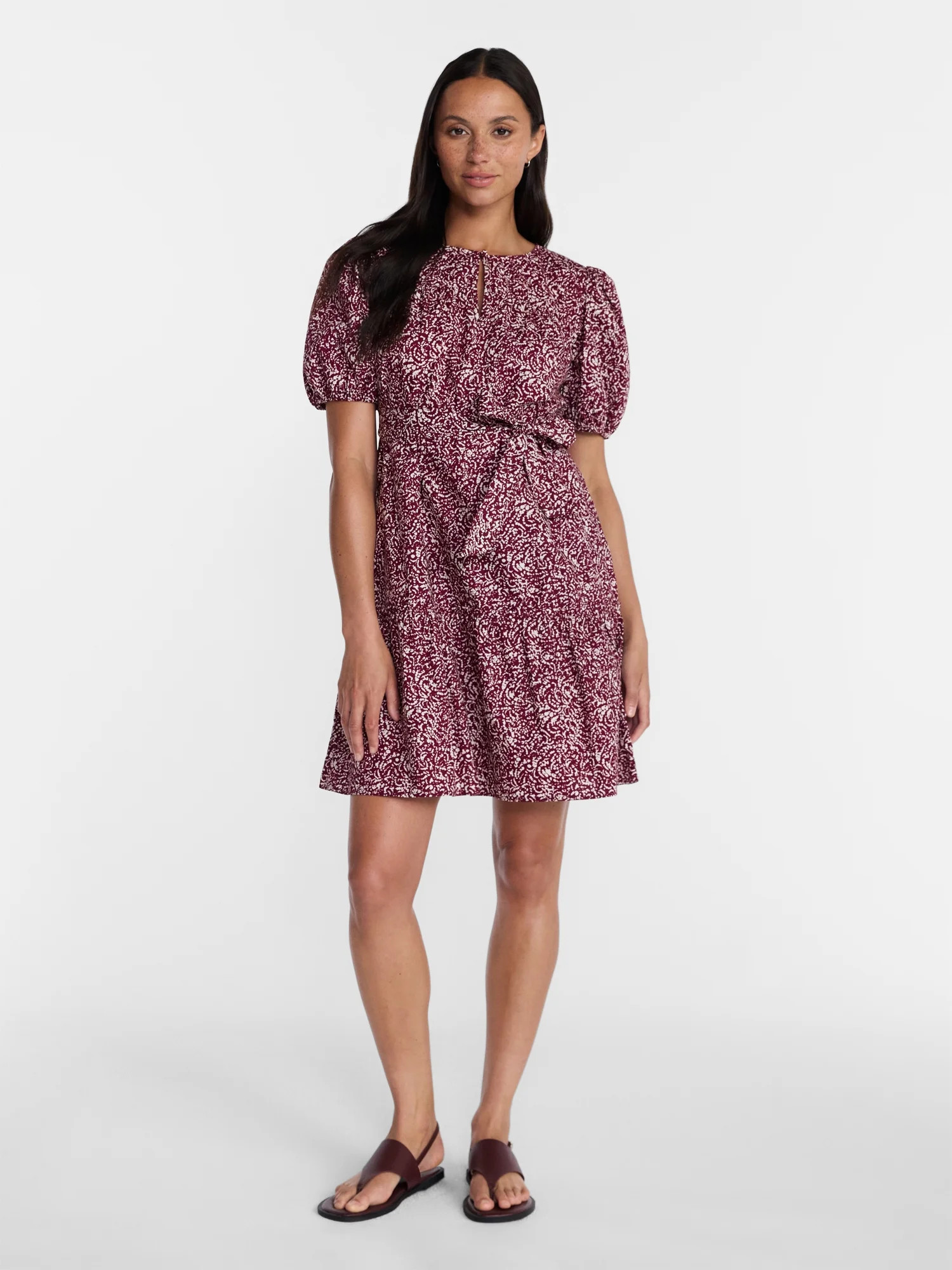 Time and Tru Women's and Women's Plus Cotton Mini Dress with Puff Sleeves, Sizes XS-4X - Walmart.... | Walmart (US)