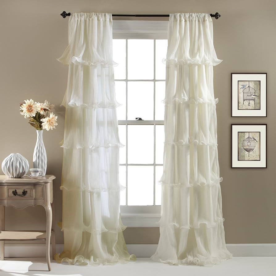 Lush Decor Nerina Curtain Sheer Ruffled Textured Window Panel for Living, Dining Room, Bedroom (S... | Amazon (US)