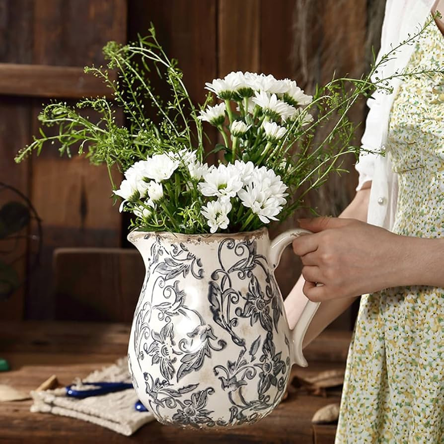 Ceramic Vintage Chinoiserie Floral Vase,Retro Ice Cracked Rustic Ceramic Vases for Home Decor,Far... | Amazon (US)