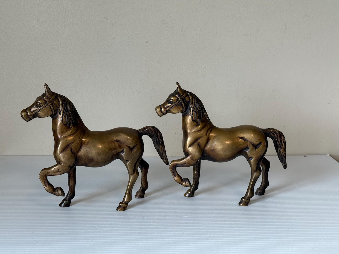 Pair of Vintage Brass Horses, MCM Horse Figurines, Mid-century Brass Decor, Horse Sculpture Colle... | Etsy (US)