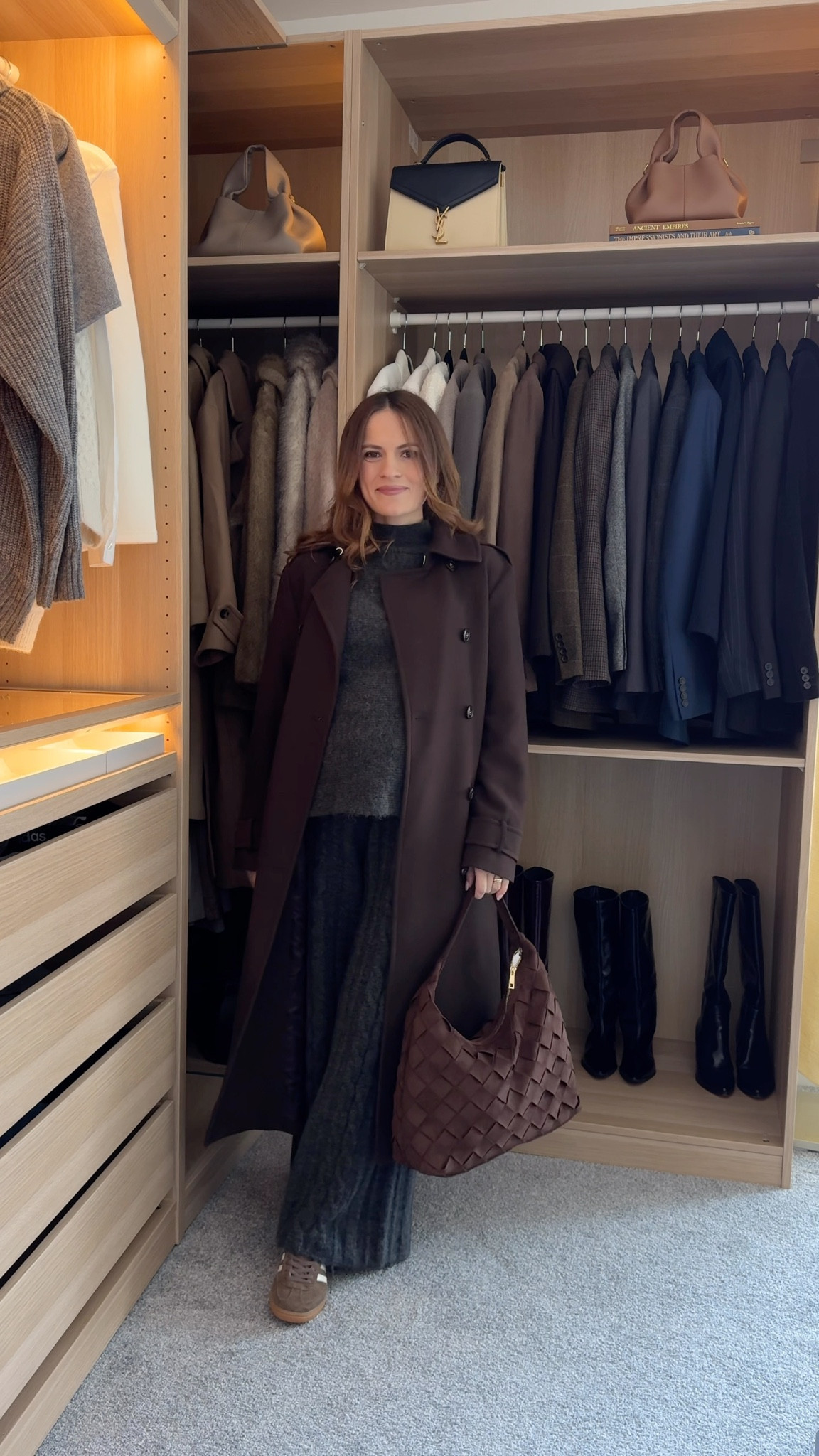 Chocolate coat, cosy knit and wide-leg trousers for a comfy winter bump look. 27 weeks pregnant in the UK.

Save this for the next cold day you don’t know what to wear, and follow along for more simple but elevated bump-friendly outfits. ☺️

#LTKmaternity #LTKwinter #LTKuk